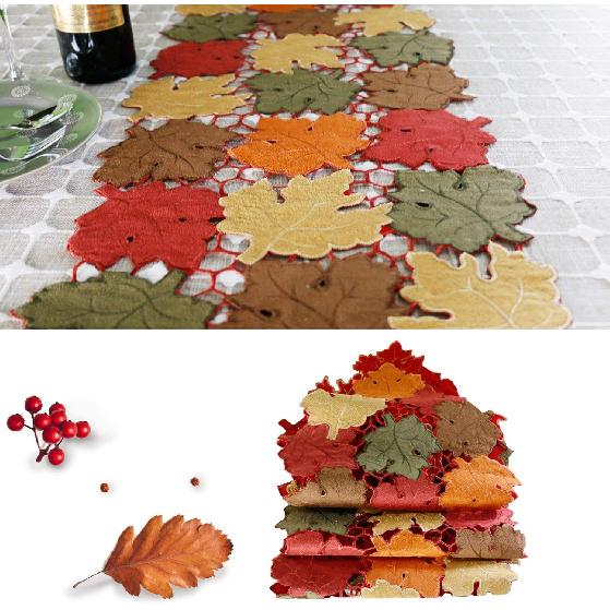 OWENIE Fall Table Runner 70 Inches Long, Thanksgiving Table Runner for Fall Decor, Embroidered Brown Harvest Maple Leaves Table Decorations ,