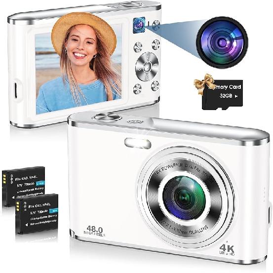 Digital Camera, UHD 4K Digital Camera with Front and Rear Camera, Autofocus 48MP 16X Digital Zoom Vlogging Camera with 32GB Card, 2.8 Inch Screen