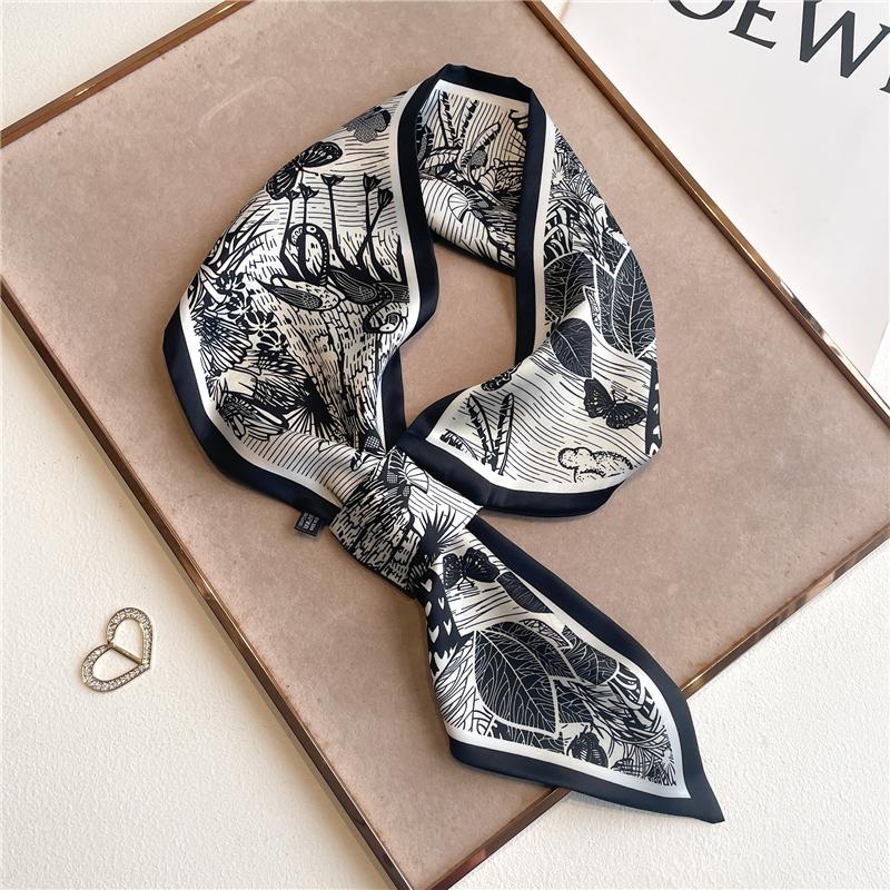 Women Skinny Neck Scarf Shawls Wraps Black Pink Small Office Hairband Neckerchief Foulard Scarves Ladies