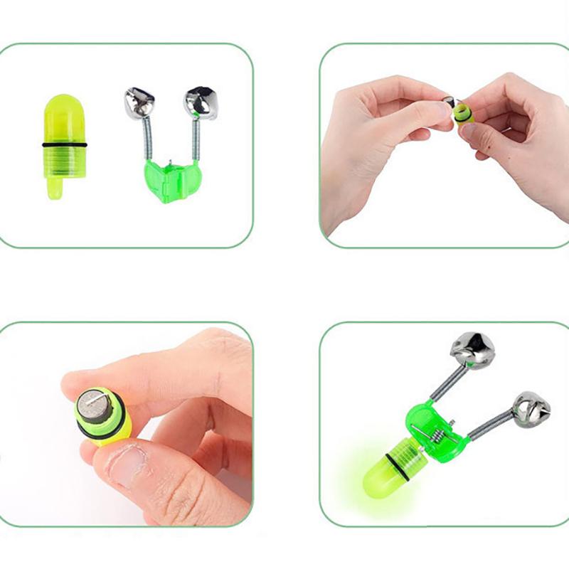 10Pcs Fishing Rod Bite Alarm with LED Light Plastic Clip On Bell Alert for Sea Fishing and Night Angling