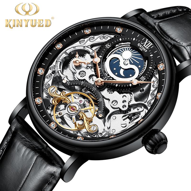 Reloj Mecánico de Negocios para Hombre KINYUED Automático Tourbillon Multifuncional
