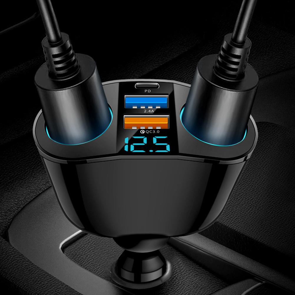 1-5pcs PD QC3.0 2.4A Car Charger LED Digital Display Dual Port 12V-24V 120W Fast Charging Car Cigarette Lighter Socket Splitter
