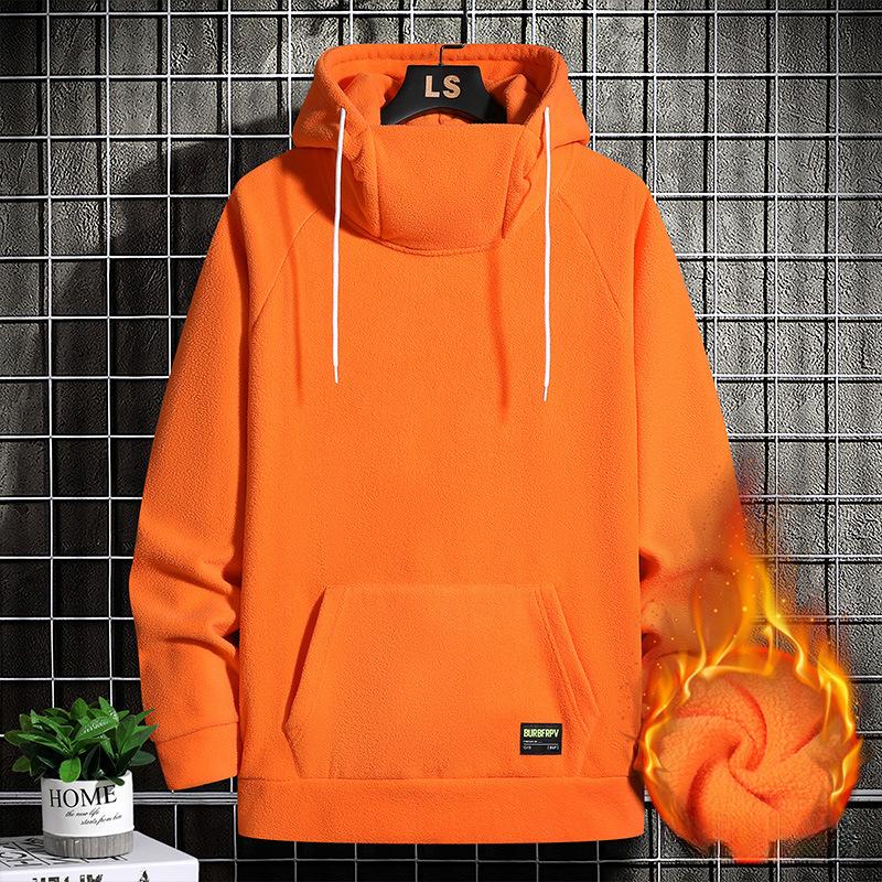 Флисовый свитер осенний мужской свитер с капюшоном и высоким воротом из флиса XS оранжевый