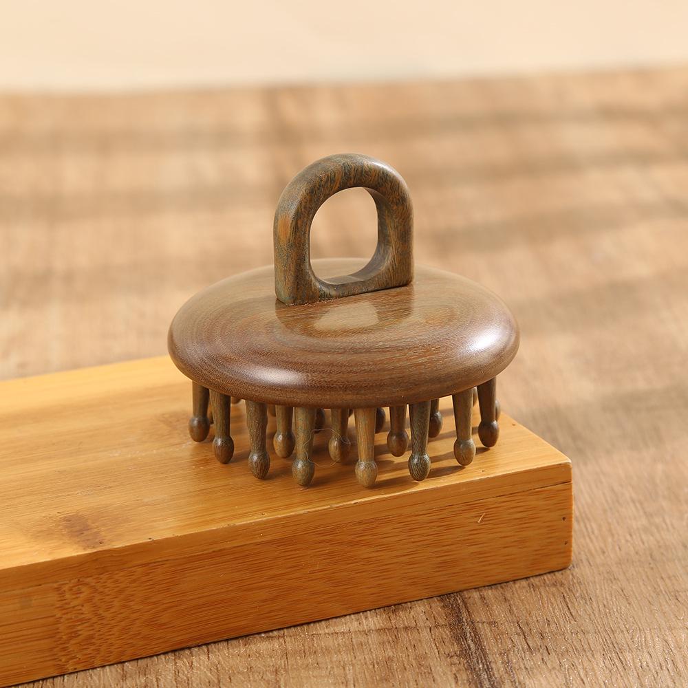 Natural Green Sandalwood Massage Comb: Unblock Meridians with Carved Finger Ring Design