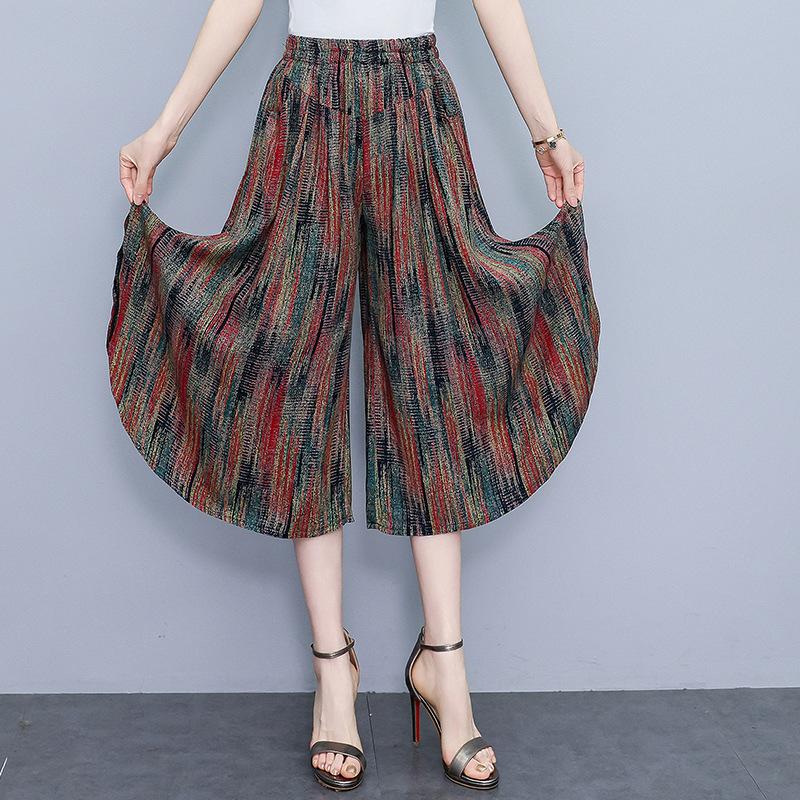 

9 цветов, летние брюки больших размеров, широкие брюки, женские, свободные, в стиле бохо, летние, с высокой талией, женские брюки XL-4XL XXXXL