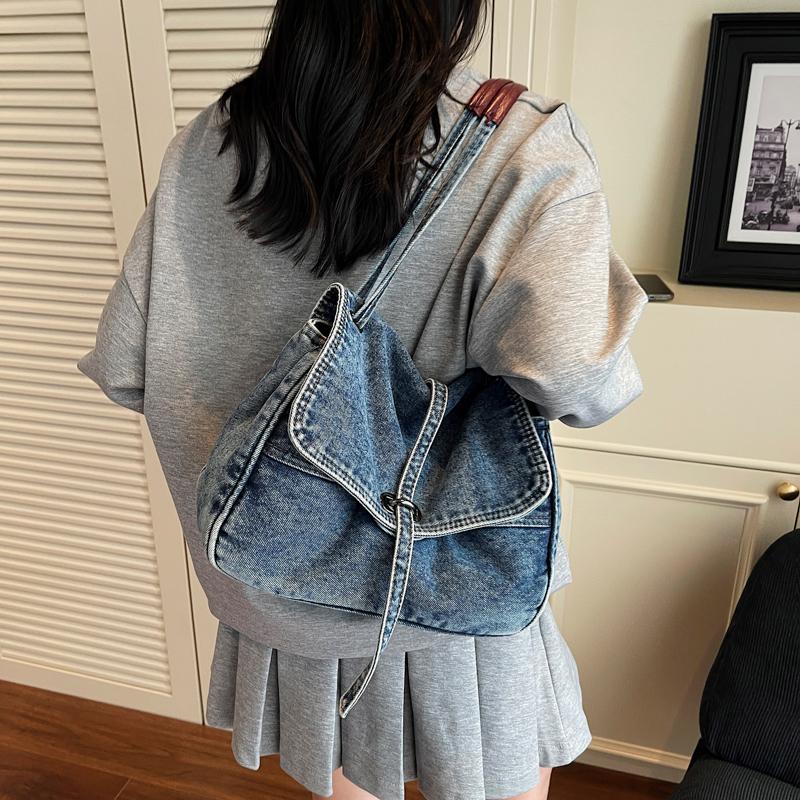Vintage Denim Bag Women's Large Capacity Shoulder Bag Commuter Tote Bag