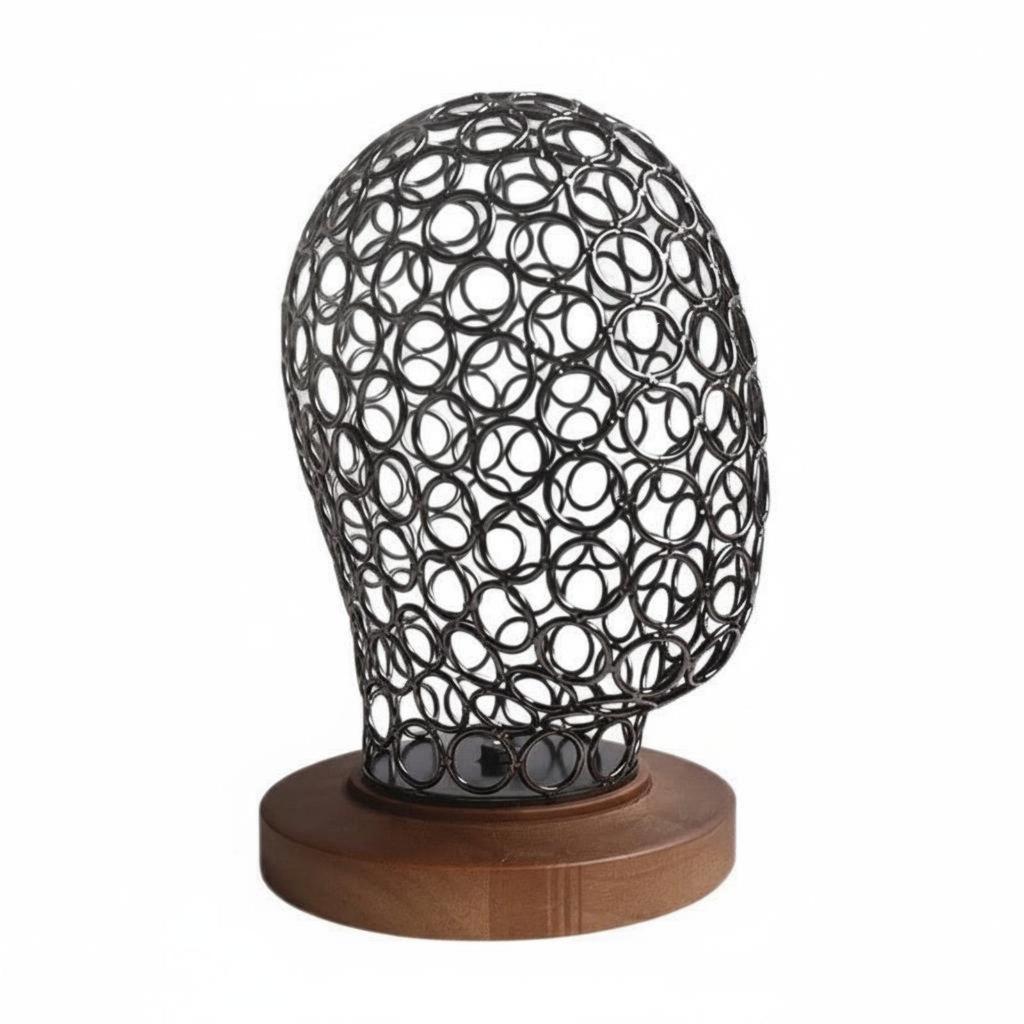 Espositore per Cappelli Base in Legno Testa Metallica Manichino Stand Stile Antico per Salone,
