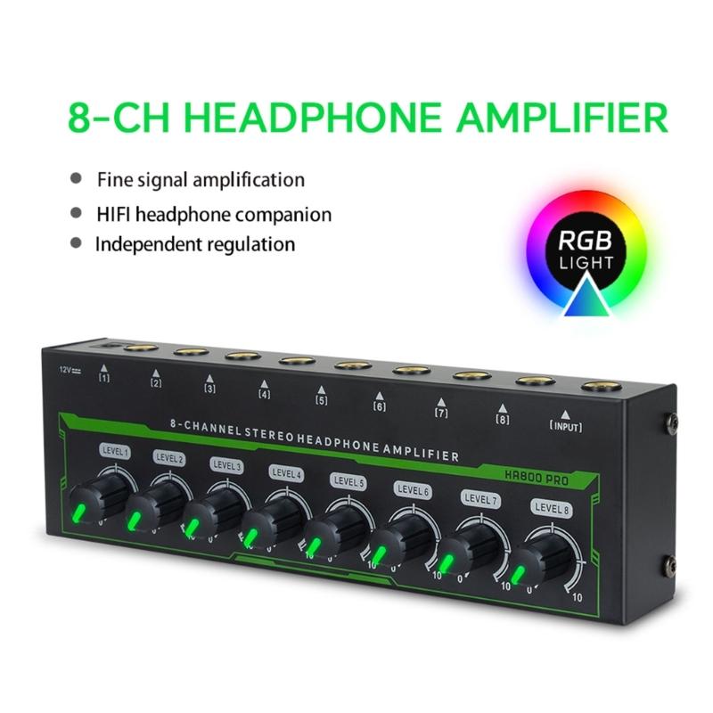 8 Channel Stereo Headphone Amplifier LED Sound Amplifier With Power Adapter EU US Plug Adapter Headphone Amplifier