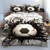Black And White Grunge Soccer Ball 3Pcs Bedding Set Soft Microfiber Duvet Cover Pillowcase Set For Cool Sports Fans Bedroom