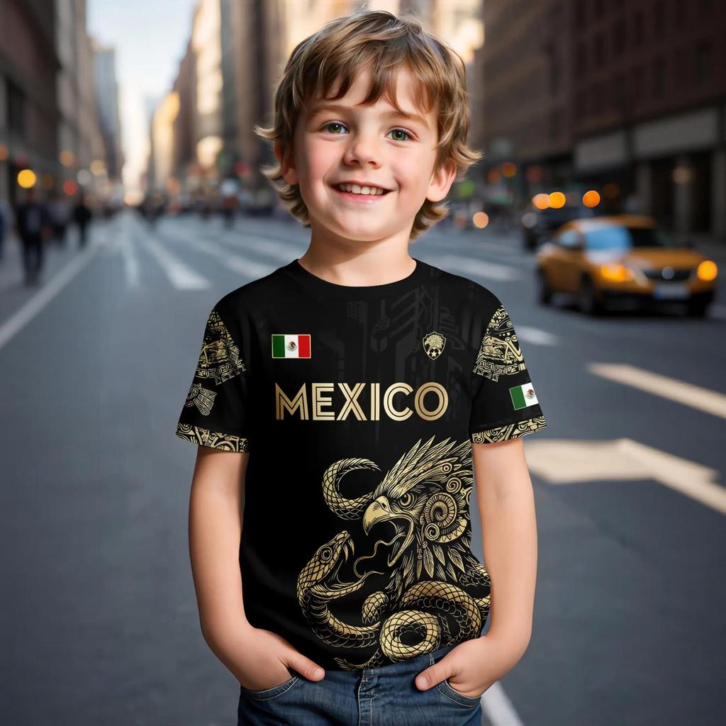 Kids Casual Short Sleeve T Shirt Mexico Themed Letter Print Lightweight Comfortable Summer Top for Boys and Girls