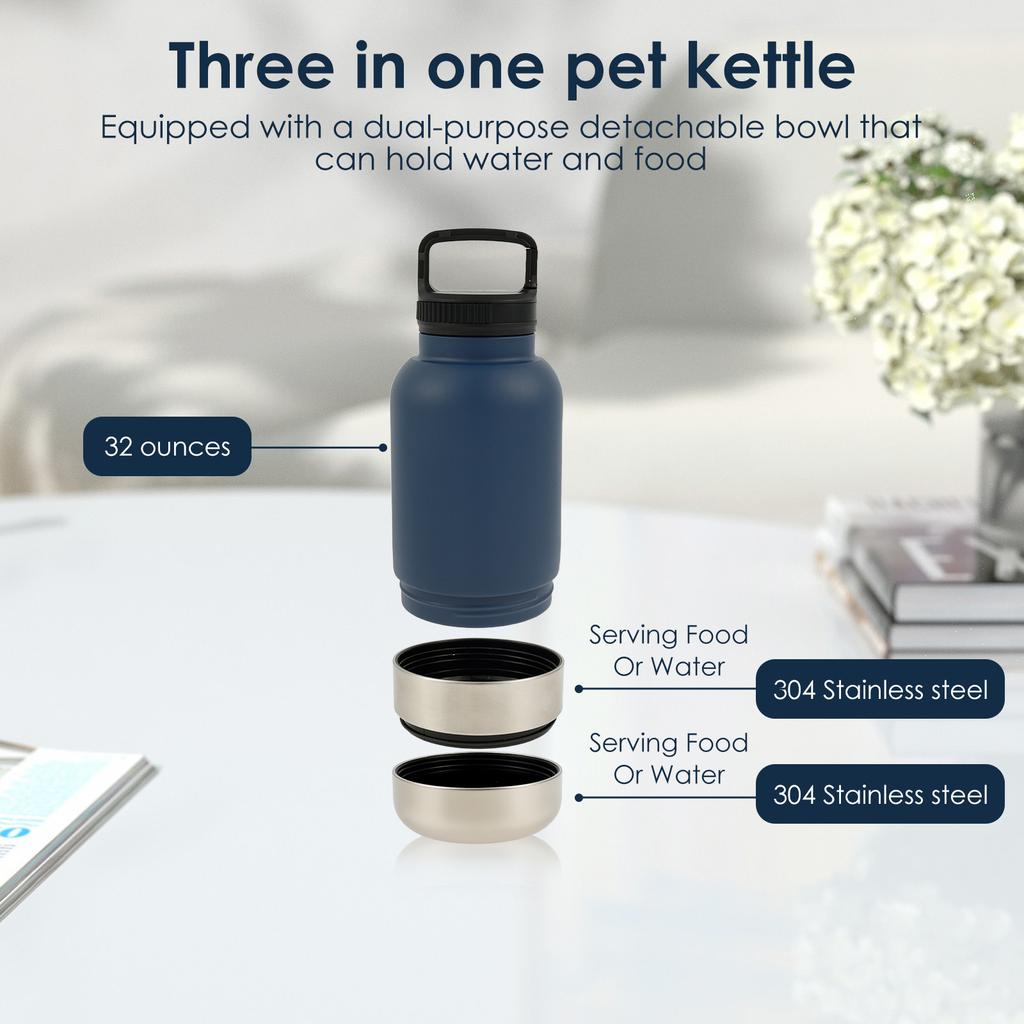 3 in 1 Stainless Steel Dog Water Bottle Portable Outdoor Pet Insulated Feeder Water Cup for All Dogs Breeds Hiking Travel