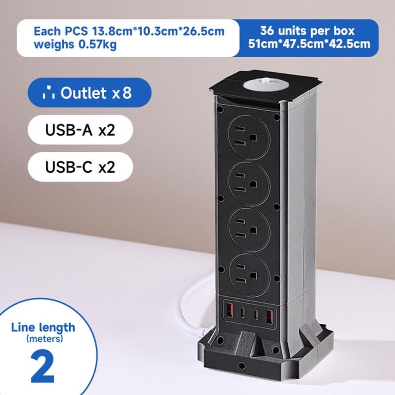 Vertical Power Strips with 8 Outlets Small Design Outlet Tower for Home and Office Space Saving Plastic Construction