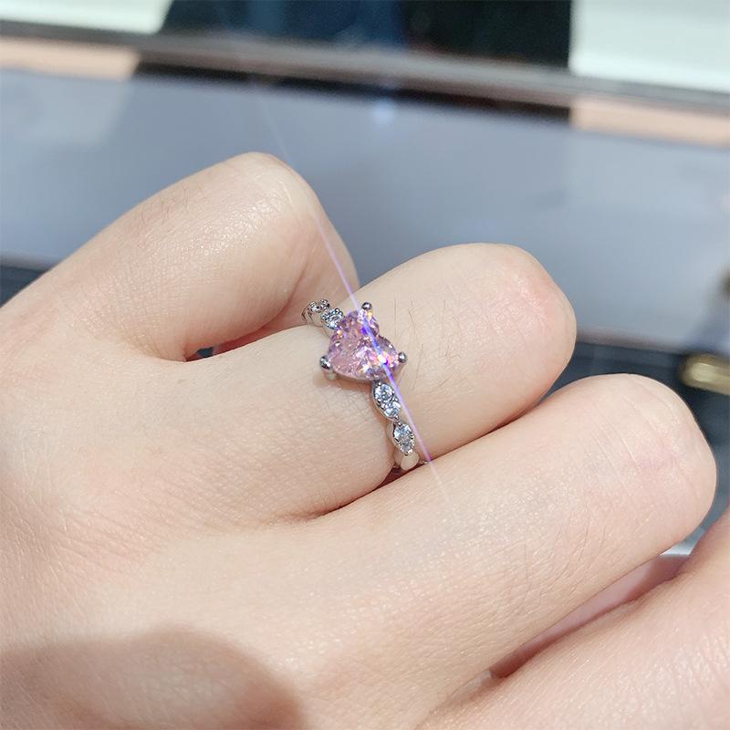 New Love Ring Women's Diamond Simulation Pink Diamond Yellow Diamond Simple Zircon Peach Heart Ring Jewelry