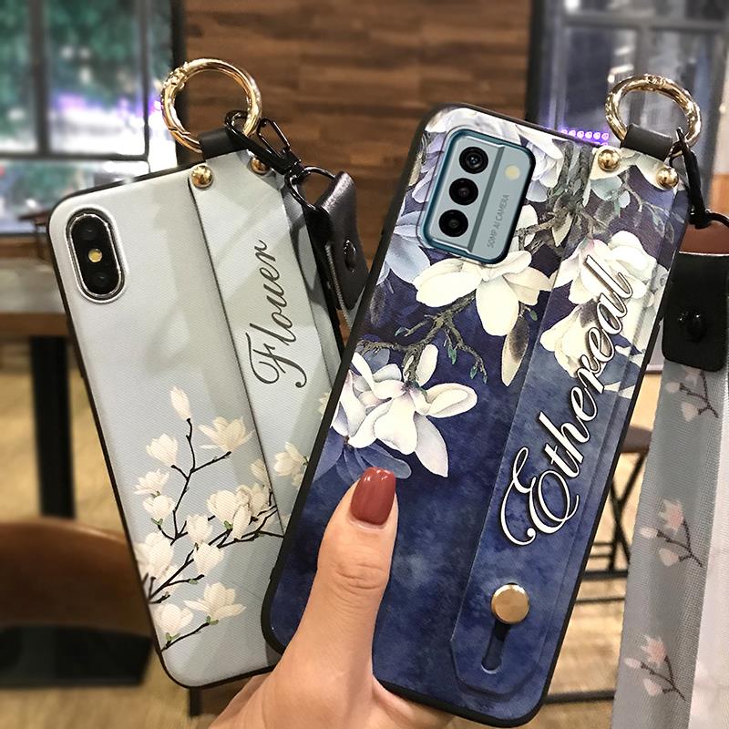 Silicone Lanyard Phone Case For Nokia G22 Anti-knock Ring Waterproof Soft case Anti-dust Phone Holder Shockproof Flower
