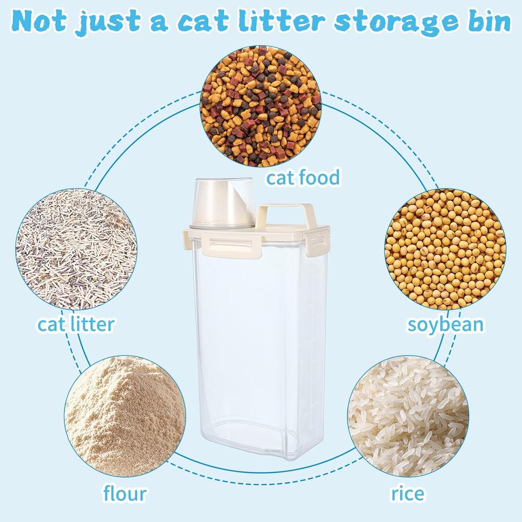 2 PCS Cat Litter Storage Container 3L Clear Cat Litter Storage Bin with Airtight Lid Spout and Handle Sealable Heavy Duty Moisture Cat Litter Storage
