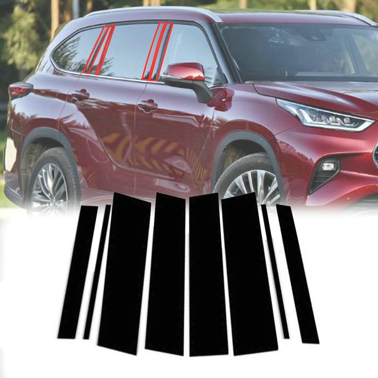 

Anti Scratch B Pillar Molding Trim Center Window Outer Pillar Post Panel Covers Stickers Fit for Toyota Highlander 2020 2021 2022 2023 Black PC