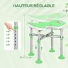 Shower Stool, Adjustable Height 39-51.5 cm, Suction Cup Support Bar, Suction Cup Pads, Green