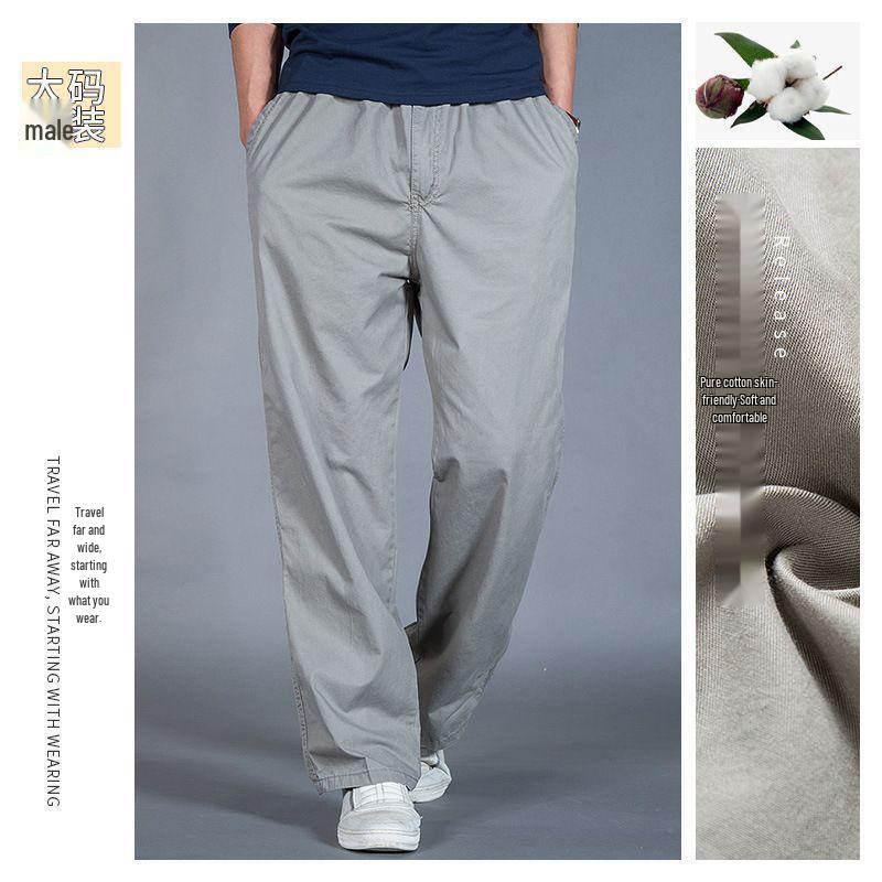 Men's Casual Multi-Pocket Cargo Pants - Spring/Autumn, Straight Leg, Plus Size, Solid Color
