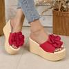 Aphixta Green Baby Pink New 3.54 Inch Hight Wedge Heels Appliques Flowers Platform Slides Women