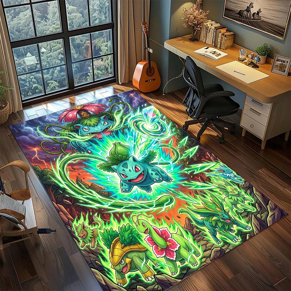 Bulbasaur Gamer Room Bedroom Home Decor Large Area Rug Carpet Non Slip Floor Mat Washable.-TING