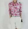 Retro Caroline Rose Print Cotton Long Sleeve Women's Shirt with Double Pockets