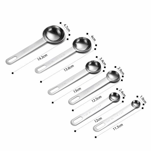 AOOSY Measuring Spoons, Set of 6, 18-8 Stainless Steel, Imported from Europe and the US, One-Piece Measuring Spoon, Family-Use, Tablespoon and Teaspoo