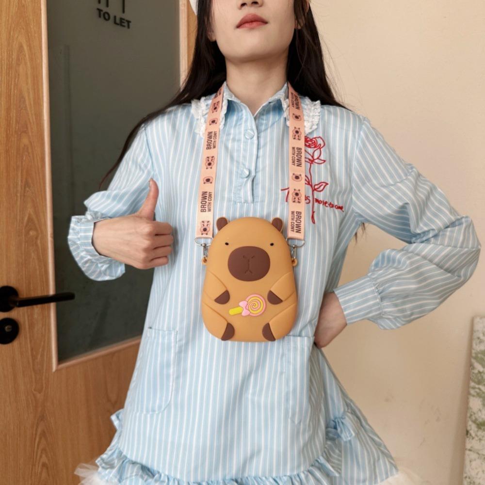 Cartoon Capybara Coin Purse Cute Small Item Bag Fashion Silicone Shoulder Bag  Girls