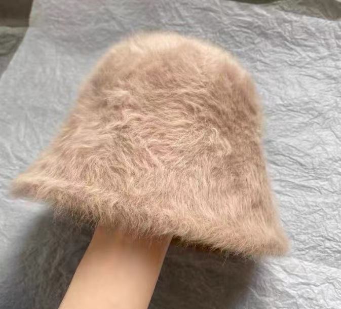 Women's hat for autumn and winter new warm bucket hat, versatile bare-faced face-covering true rabbit fur basin hat, cold-resistant plush bucket hat