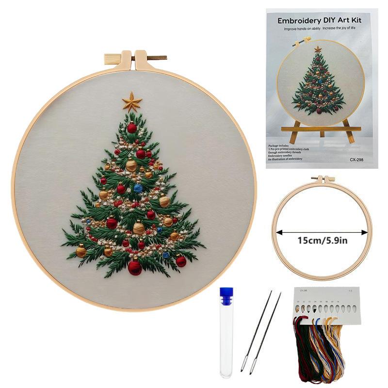 

1 набор для рождественской вышивки, идеально подходящий для начинающих, праздничный рождественский набор для вышивки, набор материалов для вышивки своими руками, 20cm