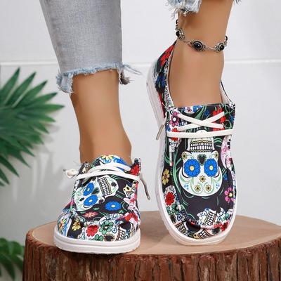 Halloween Canvas Shoes 2024 New Design Sense Printed Flat Bottom Anti Slip Daily Casual Single Shoes Zapatos De Mujer Platform