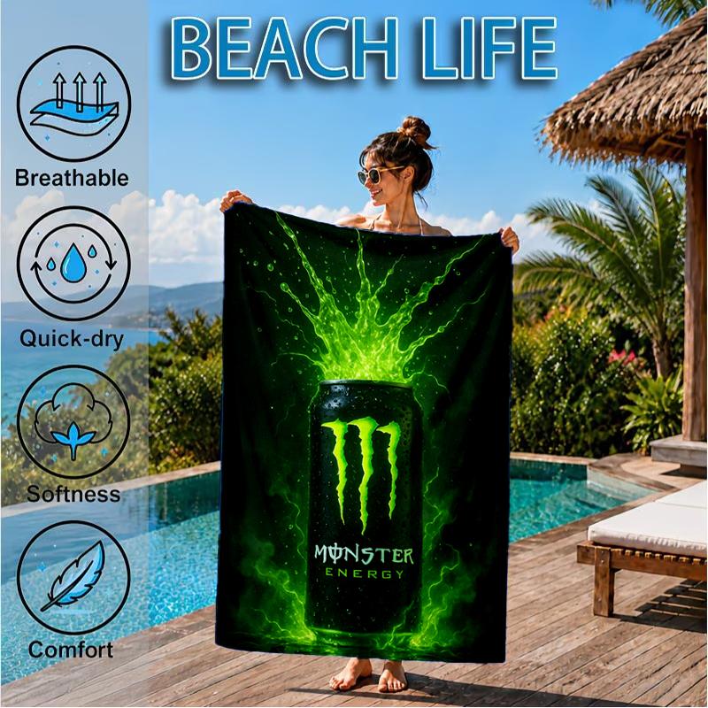Monster Drink Beach Towel, Super Soft Microfiber, Perfect Gift for Her/Him, Birthday, for Pool, Beach, Travel, Decor Beach Party