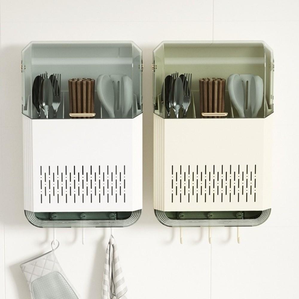 Wall Mounted Kitchen Cutlery Holder Dust-proof Draining Racks  Spoon Storage