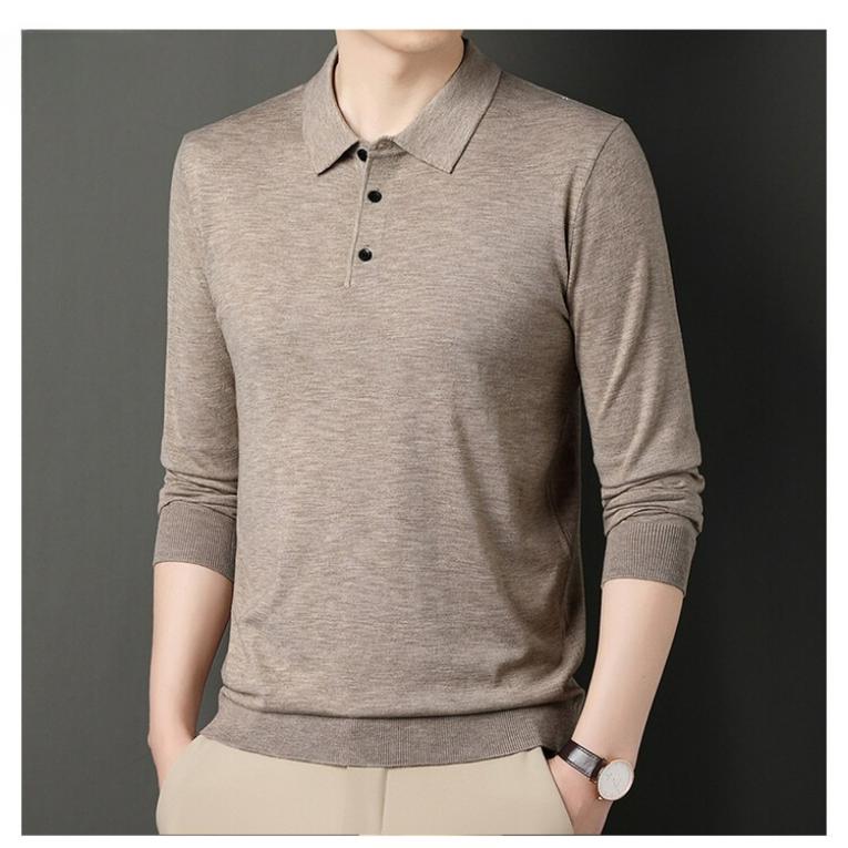 Herbst- und Winterstrickwaren Hemden Herrenmode Einfarbig Revers Unterzieh-Herren Langarm-Tops Pullover Herren