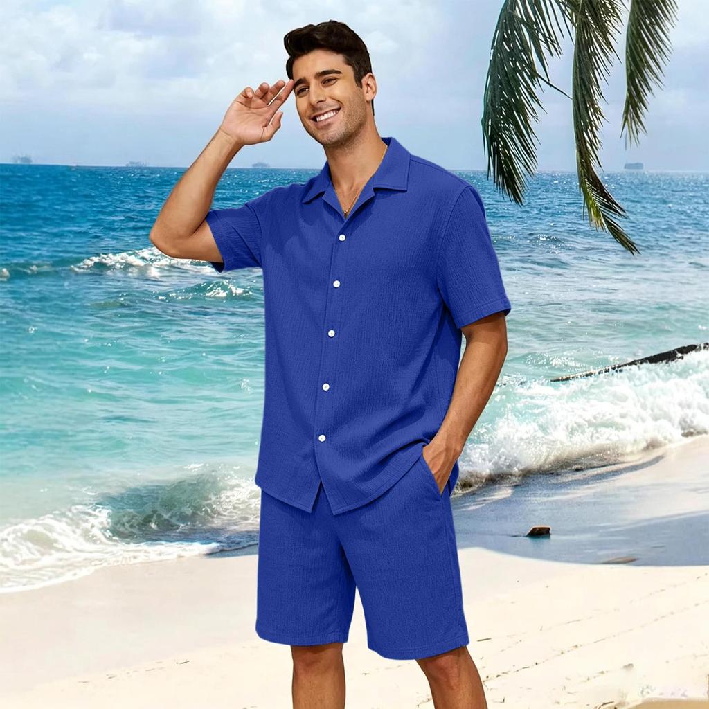 Men's Summer Short Sleeve Casual Button Down Shirt Lightweight Collared Top with Relaxed Fit for Everyday Wear