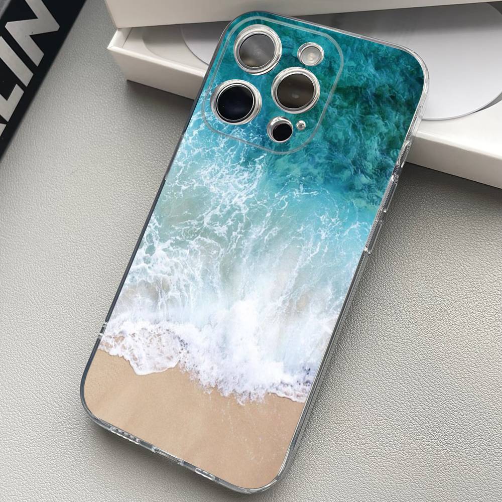 

Sea blue Sky beach Clear Silicone Soft TPU Phone Case For iphone 17 16 15 14 Plus 13 12 Mini 11 Pro Max Shell Capa iPhone 12