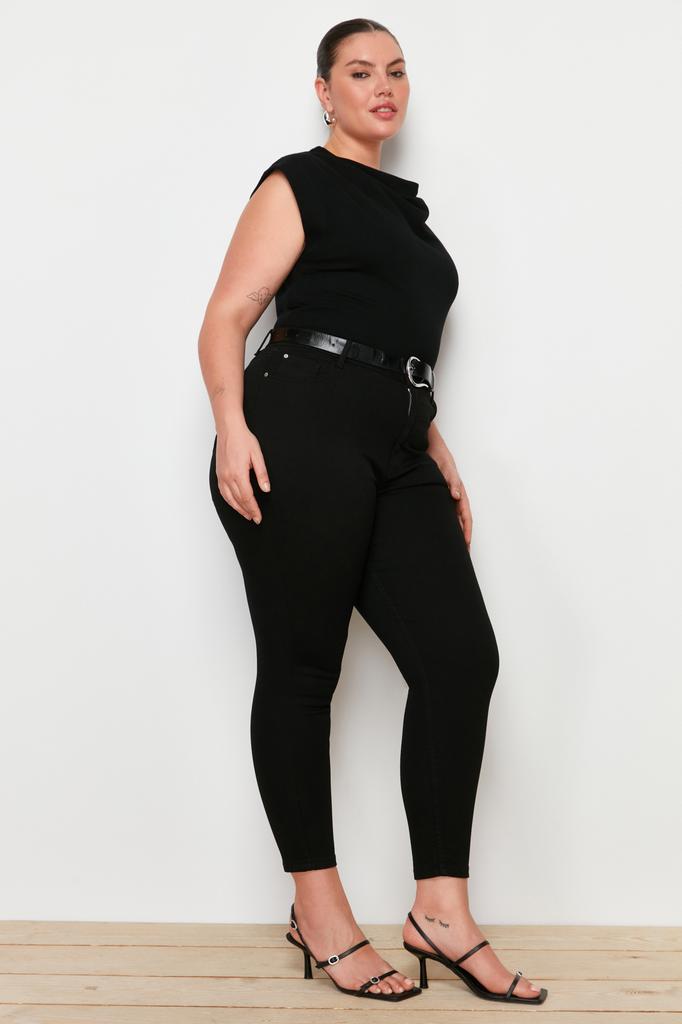 Women's Style Plus Size Black Non-Fading High Waist Flexible Skinny Jeans