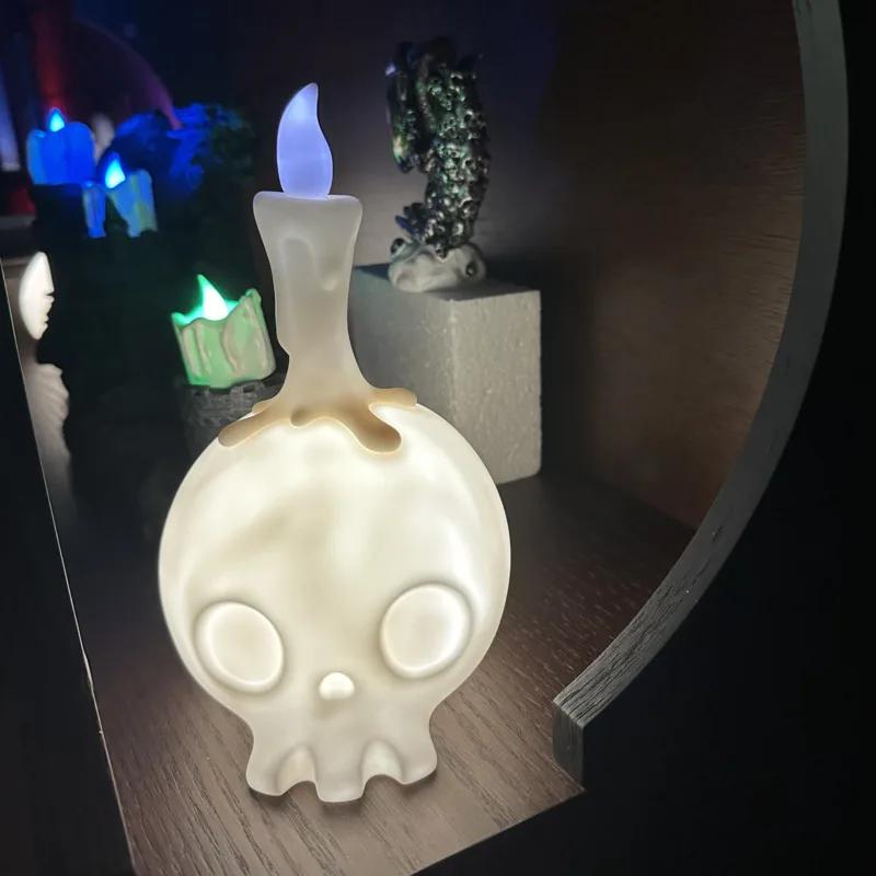 Gothic Skull Candle Shape Night Light LED Bedside Lamp Cool Girl Bedroom Decor Creative Funny Cartoon Kid Holiday Halloween Gift