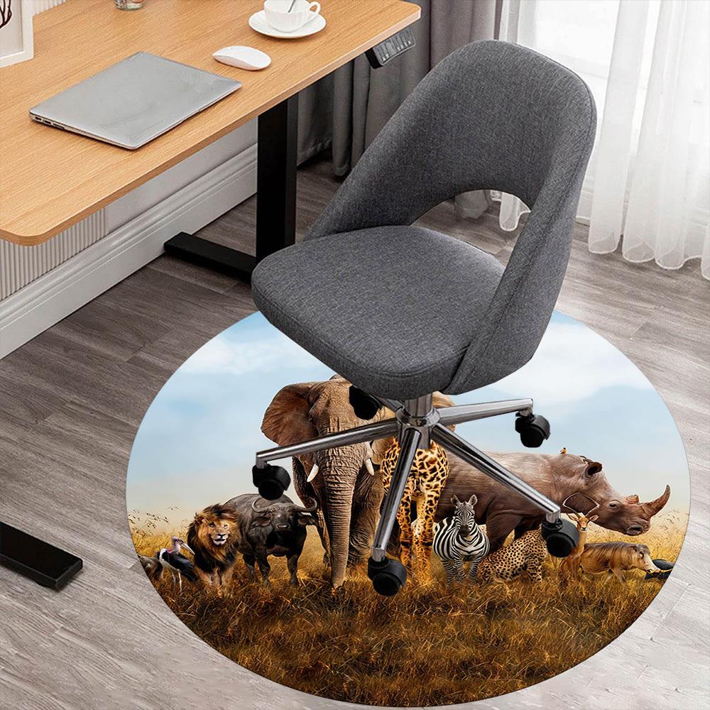 1pc African savannah animals Round Chair mat office Area Rug - Non-Slip, Floor Mat for Office, Bedroom, and Indoor Decor p127216