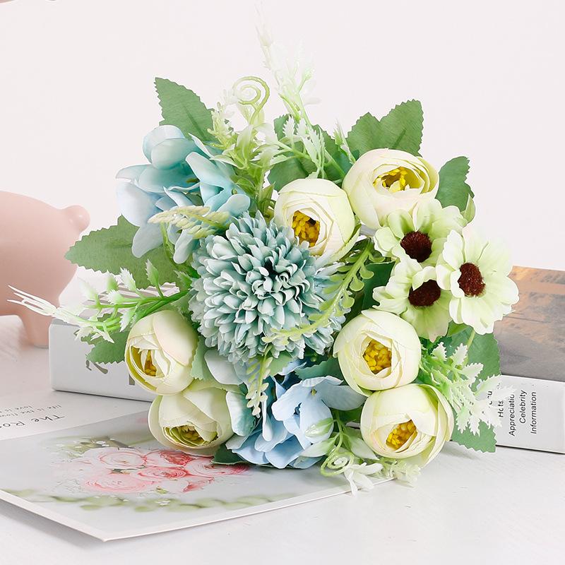 Single Stem Silk Rose Bouquet with Plastic Handle for Wedding Decoration