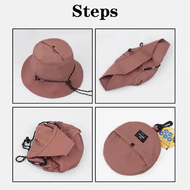 Summer Foldable Bucket Hat for Women Men Light Waterproof Beach Caps with Hook Adjustable Anti-UV Face Protection Fishing Hats