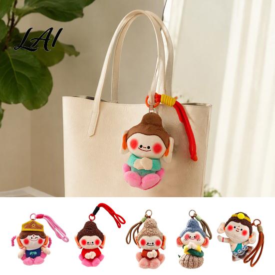 Plush Keychain for Bags Cute Buddha Keychain Dunhuang Style Pendant with Embroidered Colorful Woven Bracelet Details Soft Car Bag Charm Creative