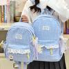Schoolbag New Campus School Bag Female Korean ins Simple Plaid Backpack High School Student Large Capacity Travel Backpack