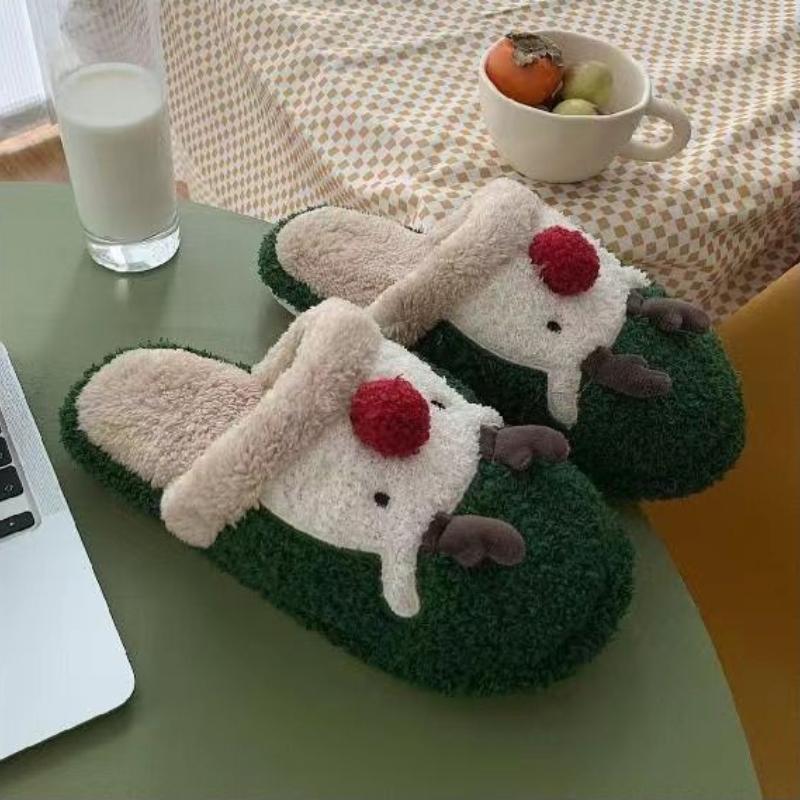 Winter Christmas Elk Plush Shoes Home Fashion Couple Non slip Warm Baotou Cotton Slippers