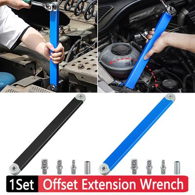 Universal Offset Extension Wrench Set with 1/2" 1/4" 3/8" Drive Adapters Stainless Steel Tight Spaces Extension Tool Auto Repair
