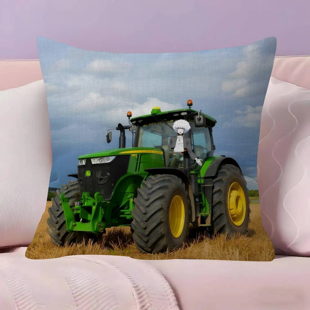 Car Tractor Decorative Double-sided Printed pillow cover Short plush Suitable living rooms bedrooms sofas throw cushion cover