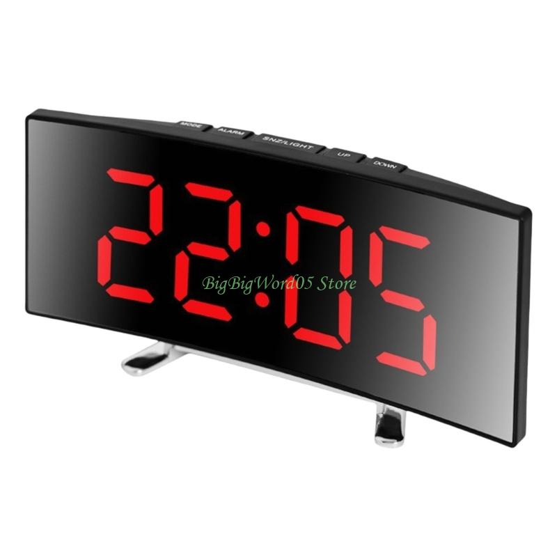 24TE Intelligent Mirror Alarm Clock Quiet Operate Curved LED Screen Temperature Monitor Night lighting USB Battery Power