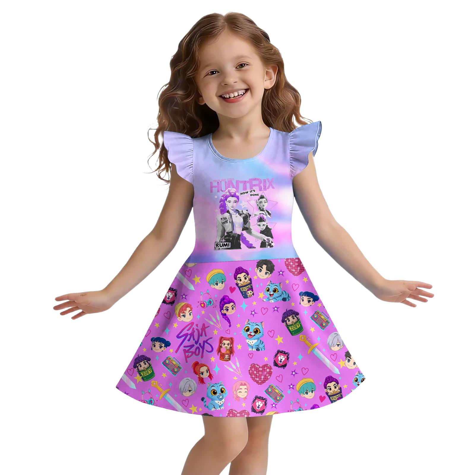 Children s Sleeveless U-neck Summer A-line Floral Casual Holiday Dress 110 чёрный