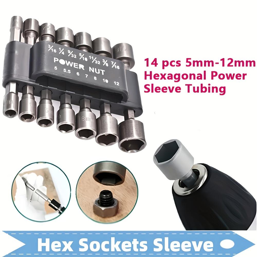 A Set of 14 Steel Hex Shank Sleeve Combination, Electric Nut Wrench Drill Bit Tool, Hex Wrench Screwdriver Set, No Assembly Required, Black