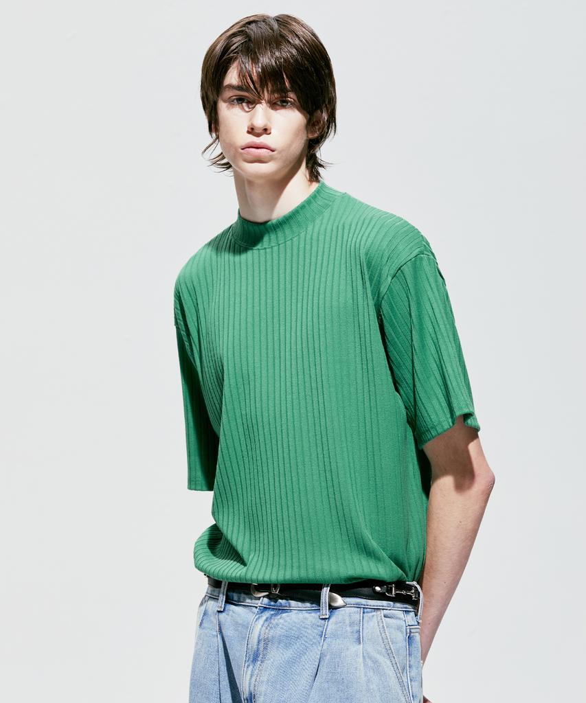 SSY 2-Way Rib Mock Neck Short Sleeve T-Shirt Green