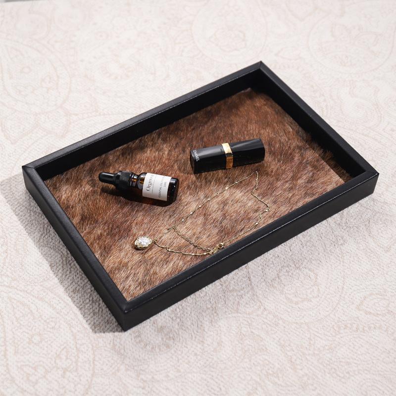Natural Horsehair Trays Desktop Square Small Storage Tray Simple Home Ornament Plates Luxury Wooden Decoration Storage Plate